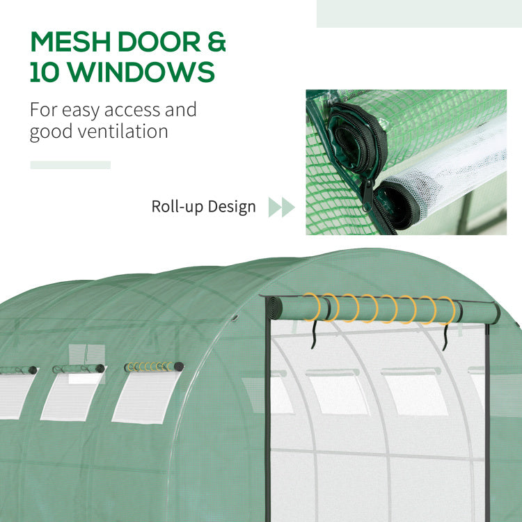 Outsunny 13' X 10' X 6.5' Walk In Tunnel Greenhouse With 2 Zippered Mesh Doors & 10 Mesh Windows, Upgraded Gardening Plant Hot House With Galvanized Steel Hoops, Green