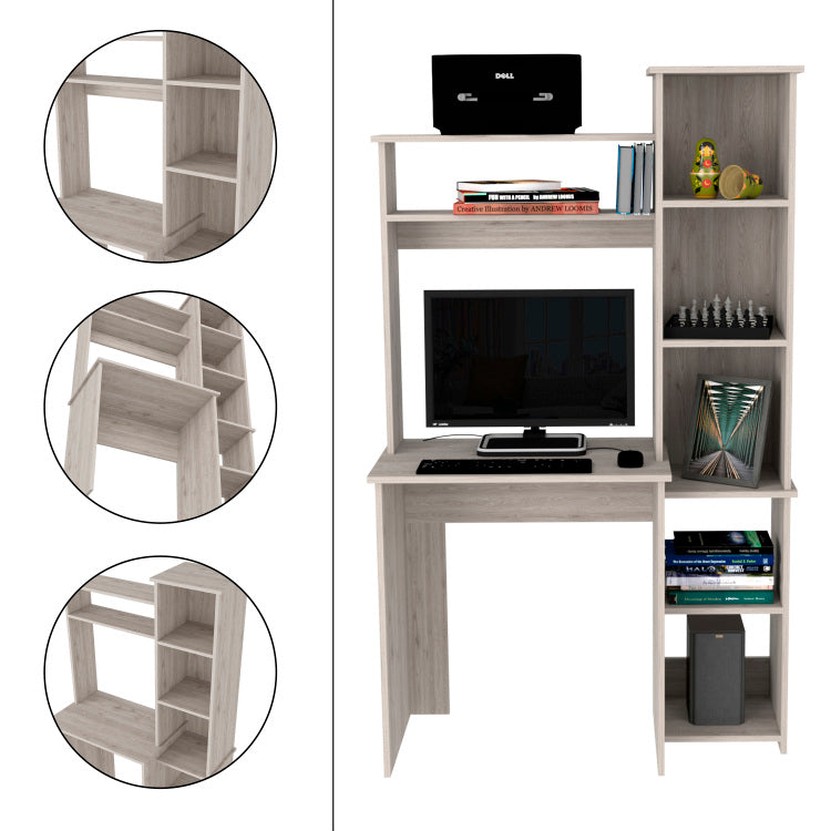 Aramis Desk, Five Shelves, Two Superior Shelves, Light Gray