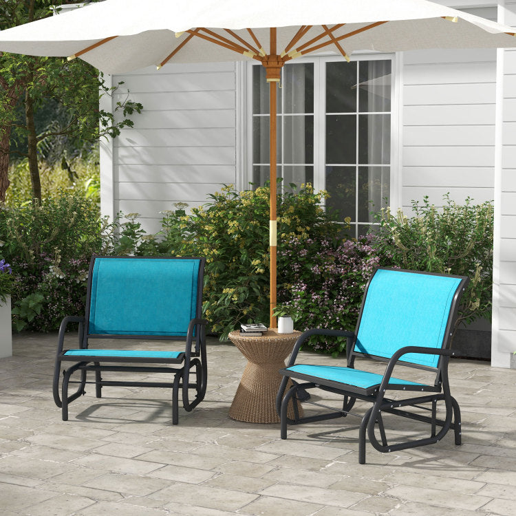 Outsunny Porch Glider Set Of 2, Metal Frame Swing Glider Chairs With Mesh Fabric, Curved Armrests And Steel Frame For Garden, Poolside, Backyard, Balcony, Blue