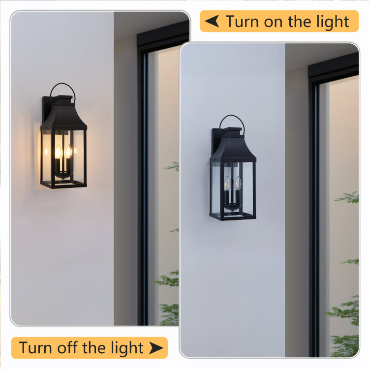 20'' Outdoor Wall Light, Porch Light Outdoor Wall Sconce Lantern, 2 Light Modern Black Exterior Lighting Fixture Wall Mount, Outside Light For House Garage, 1 Pack