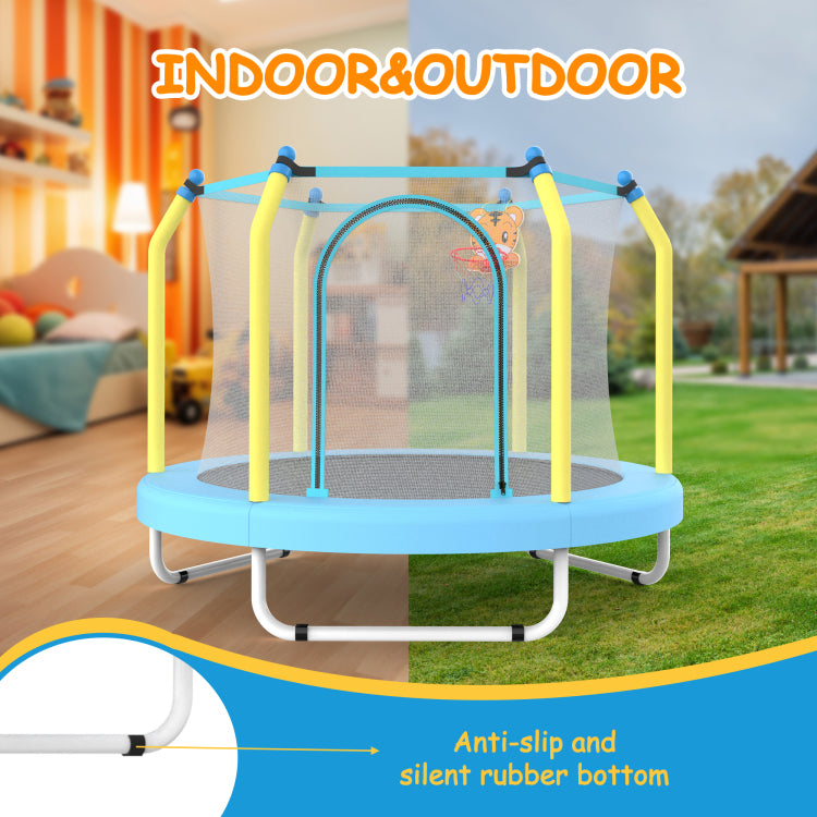 55 Inch Trampoline For Kids Indoor & Outdoor Small Toddler Trampoline With Basketball Hoop