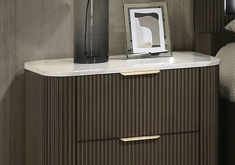 Contemporary Style 1Pc Nightstand Marble Top Plinth Base Metal Slide Glides Dark Walnut Finish Bedroom Furniture