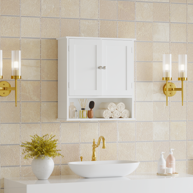 Bathroom Wall Cabinet With Door, Over Toilet Storage Cabinet With And Adjustable Shelves, 3 Tier Medicine Cabinet Wall Mounted, For Bathroom, Kitchen, Entryway, Laundry Room, White