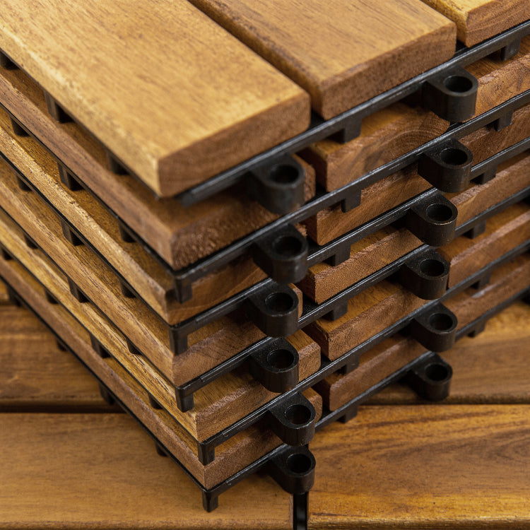 12 In. X 12 In. 6 Slats Acacia Wood Deck Tile