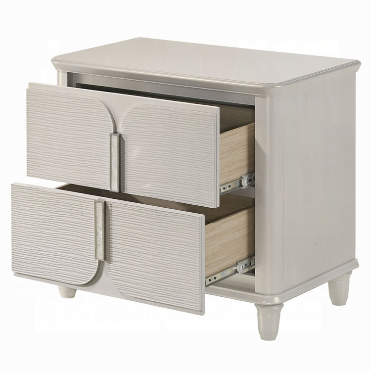 Pearl White Finish Luxury Glam Nightstand Of 2 Drawers Wooden Bedroom Furniture 1Pc