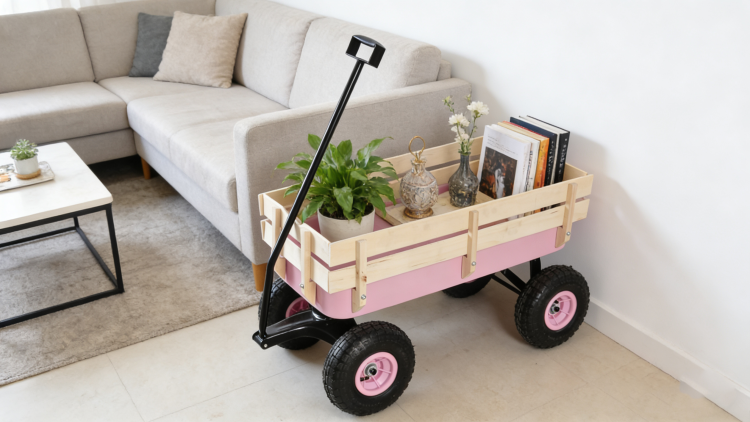 Outdoor Wagon All Terrain Pulling W Wood Railing Air Tires Garden Cart