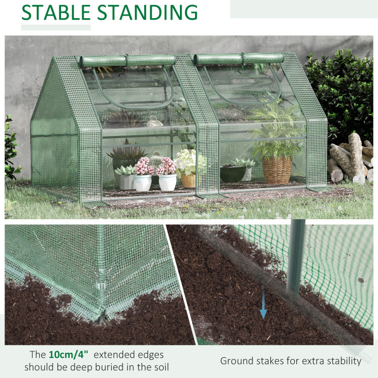 Outsunny 6' X 3' X 3' Portable Greenhouse, Garden Green House With 2 Pe Plastic Covers, Steel Frame And 2 Roll Up Windows, Green