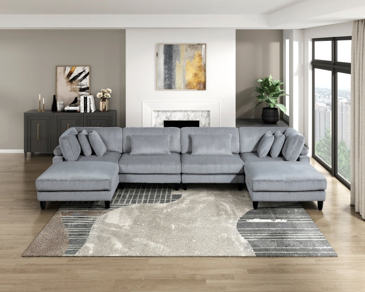 Living Room Furniture Ottoman Gray Corduroy Upholstery 1Pc Soft Cushion Cocktail Ottoman Solid Wood Legs