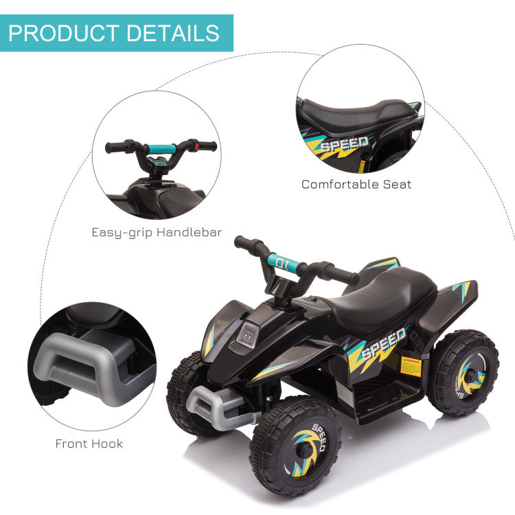 Aosom 6V Kids Atv 4 Wheeler Ride On Car, Electric Motorized Quad Battery Powered Vehicle With Forward Reverse Switch For 18 36 Months Old Toddlers, Black