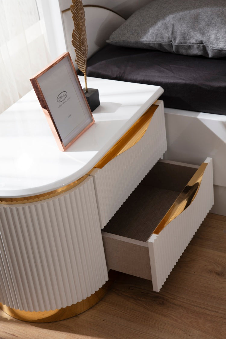 Laura Gold Detailed Left 2 Drawer Nightstand Made With Wood In White Same Asg150109250 Nj Inventory