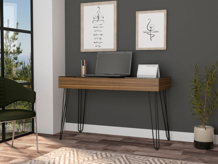 Kyoto 120 Writing Desk, Hairpin, One Drawer