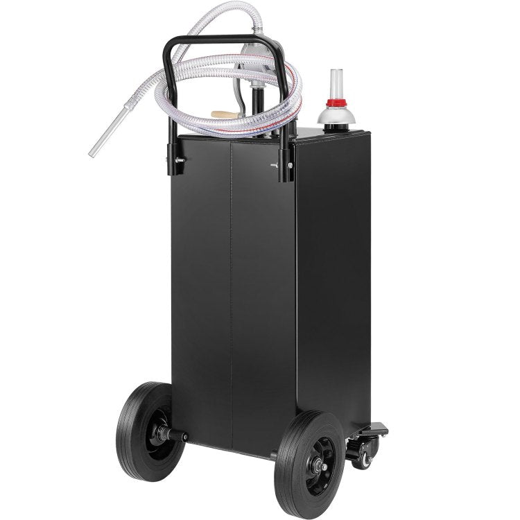 30 Gallon Fuel Caddy, Gas Storage Tank & 4 Wheels, With Manuel Transfer Pump, Gasoline Diesel Fuel Container For Cars, Lawn Mowers, Atvs, Boats, More, Black