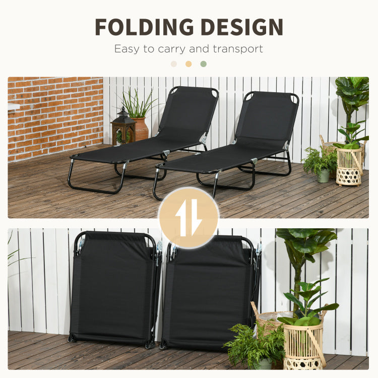 Outsunny 2 Piece Folding Chaise Lounge Pool Chairs, Outdoor Sun Tanning Chairs With 5 Level Reclining Back, Steel Frame For Beach, Yard, Patio, Black