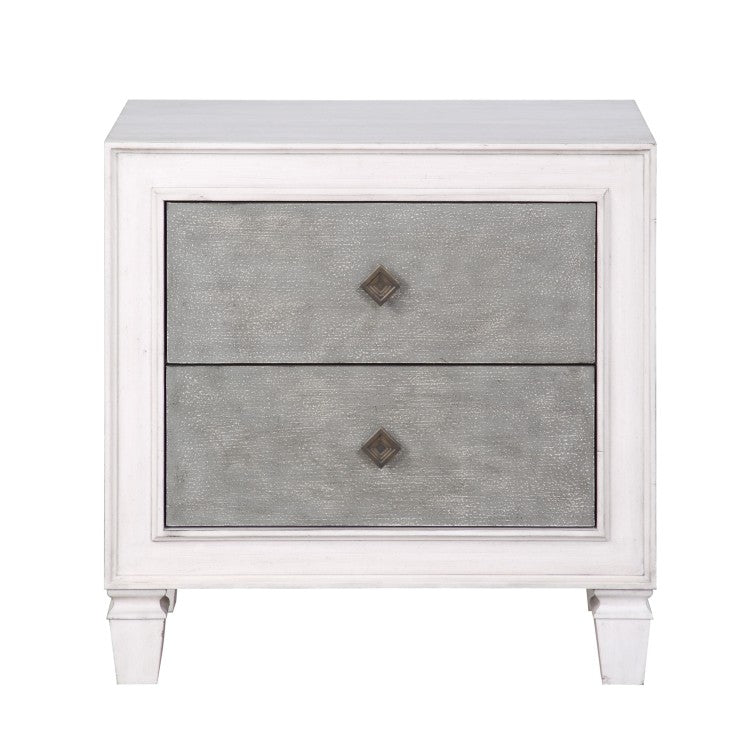 Modern Rustic White And Gray Finish 2 Drawers Nightstand Wooden Bedroom Furniture 1Pc Farmhouse Style