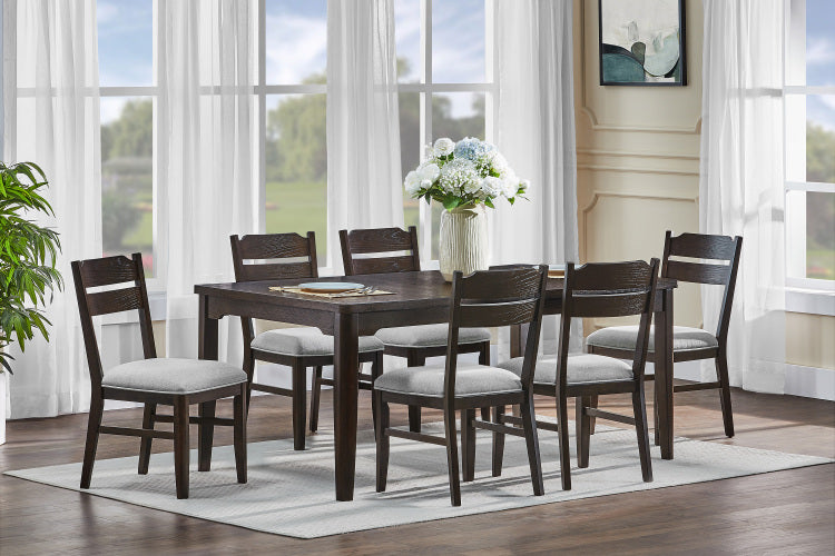 2Pc Dark Oak Finish Chair Dining Room Wooden Frame Gray Upholstery Seat Furniture