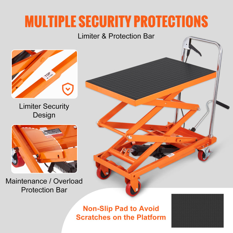 Hydraulic Lift Table Cart, 330Lbs Capacity 50" Lifting Height, Manual Double Scissor Lift Table With 4 Wheels And Non Slip Pad, Hydraulic Scissor Cart For Material Handling And Transportation