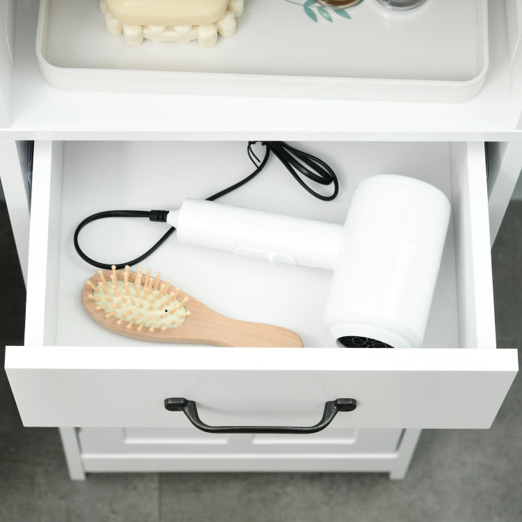 Kleankin Slim Bathroom Storage Cabinet, Tall Bathroom Cabinet, Linen Tower With Open Shelf, Drawer, Recessed Doors, And Adjustable Shelves, White