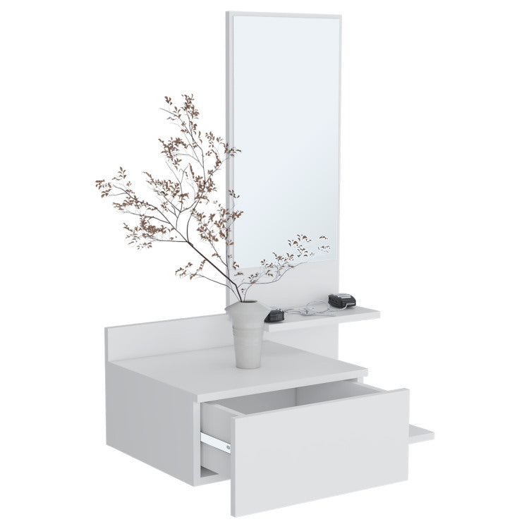 Vienna 23.6" Wide 3 Tier Shelf Floating Mirror Console Table, Full Extension Drawer White