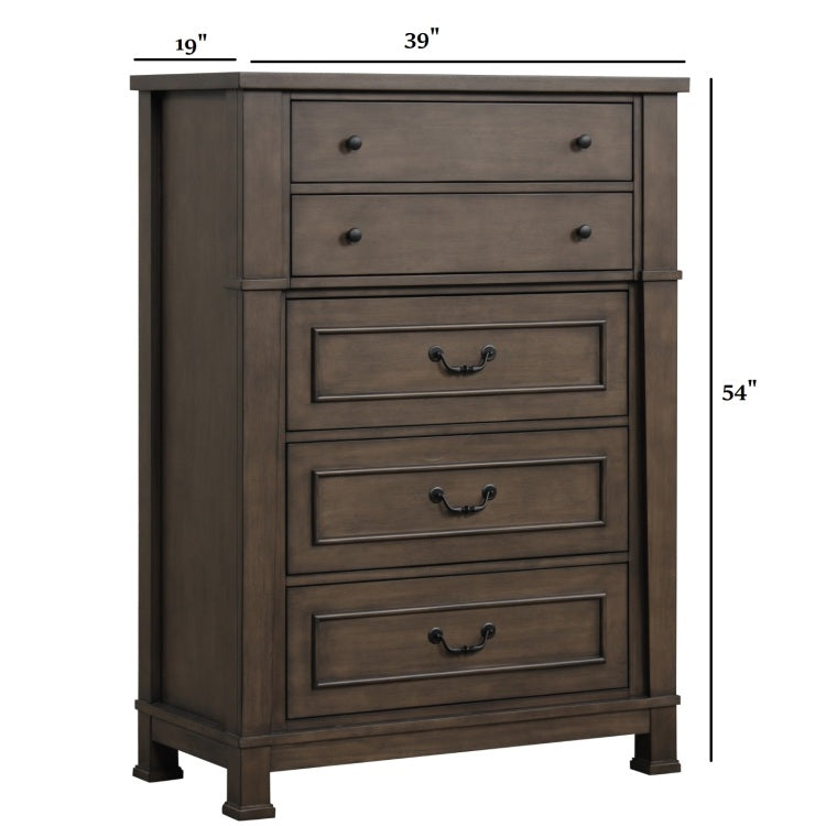 Transitional Style Chest 1Pc French And English Dovetail Drawer Knobs And Hanging Pulls Metal Side Glides Dark Walnut Finish Bedroom Furniture