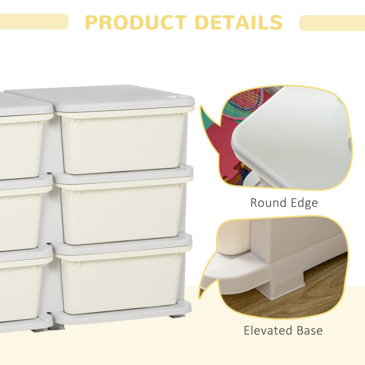 Qaba 3 Tier Kids Storage Unit, 6 Drawer Chest Toy Organizer Plastic Bins For Kids Bedroom Nursery Kindergarten Living Room For Boys Girls Toddlers, Cream
