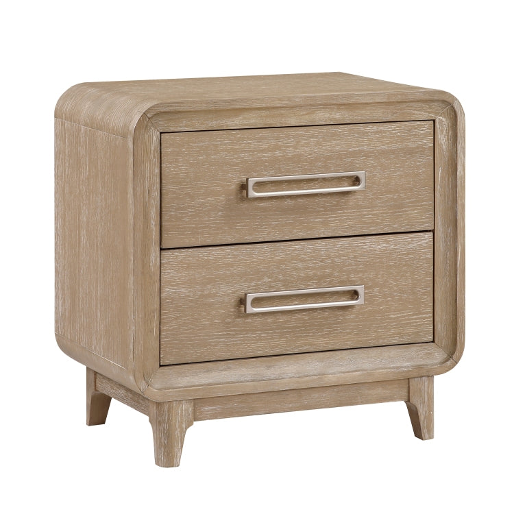 Modern Elegant Design Nightstand Of 2X Storage Drawers Curved Corners Natural Finish Wooden Bedroom Furniture 1Pc