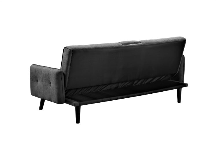72" Sleeper Sofa Bed Convertible Folding Backrest To Full Bed With Cup Holder & Drop Down Table Space Saving Linen Sofa For Small Spaces Easy Assembly, Dark Grey