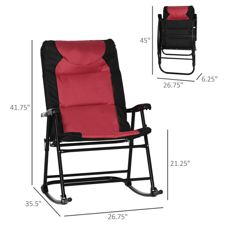 Outsunny 2 Piece Outdoor Patio Furniture Set With 2 Folding Padded Rocking Chairs, Bistro Style For Porch, Camping, Balcony, Red