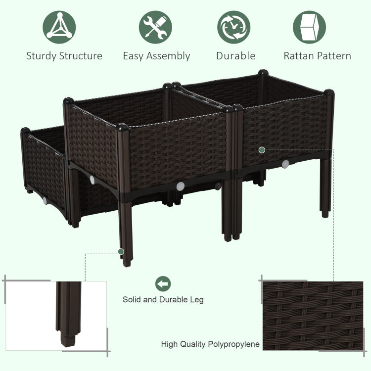 Outsunny 4 Piece Raised Garden Bed With Legs, Self Watering Planter Box Raised Bed To Grow Flowers, Herbs & Vegetables, Brown