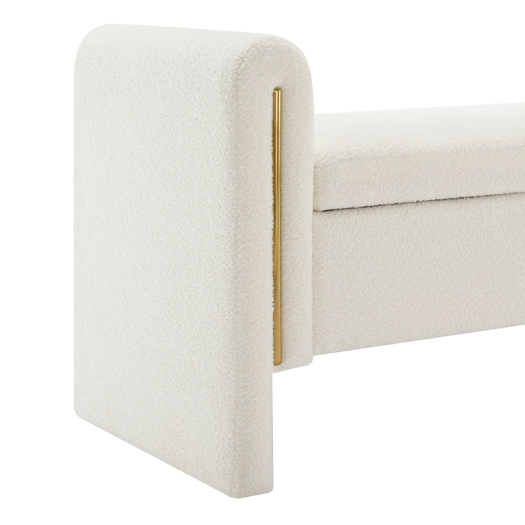 Modern Teddy Bed End Bench With Arms And Storage,Upholstered Large Foot Rest Stool, Comfy Window Vanity Bench For Living Room,Bedroom,Dorm,Coffee Table,Teddy Cream