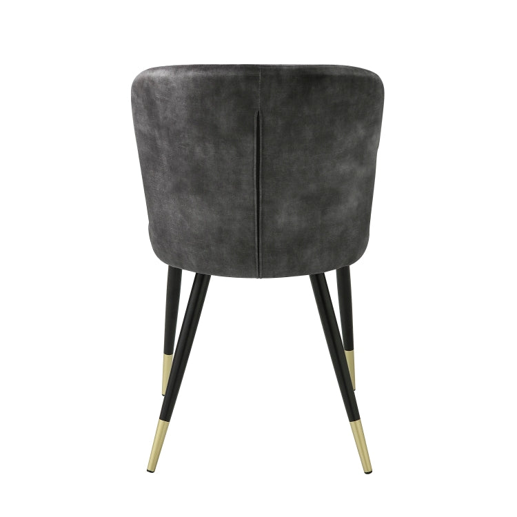 Modern Design Home Furniture Chairs Set Of 2, Charcoal Hued Velvet Upholstery Channel Tufting Black Metal Legs With Gold Finish Accent