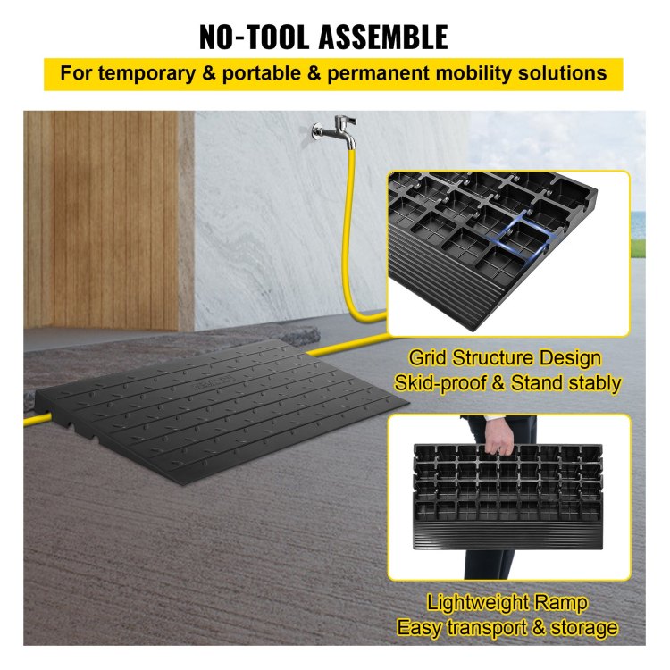 Rubber Threshold Ramp, 4" Rise Threshold Ramp Doorway, 3 Channels Cord Cover Rubber Solid Threshold Ramp, Rubber Angled Entry Rated 2200 Lbs Load Capacity For Wheelchair And Scooter