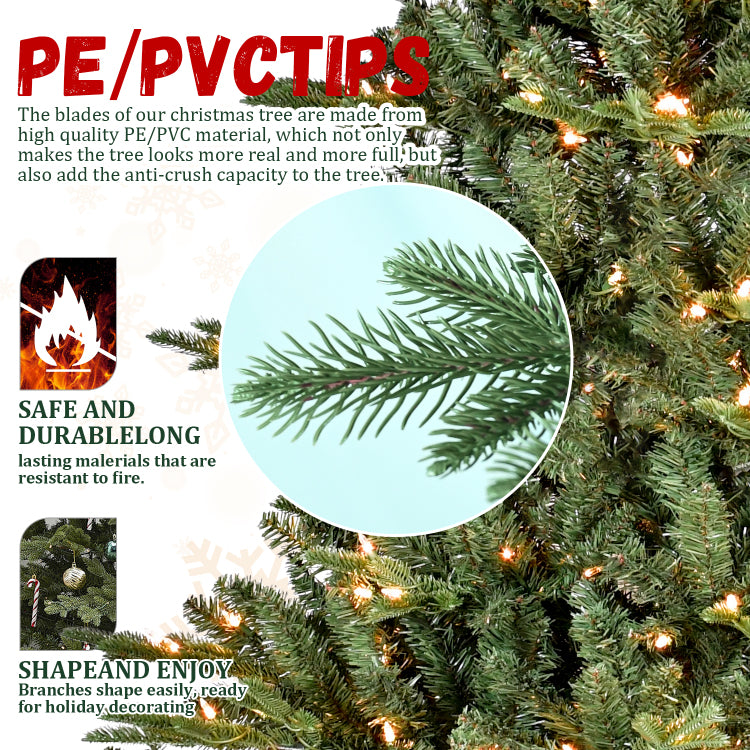4Ft Full Shape Christmas Tree With 150 Ul Lights Pe Pvc Mixed Branches, 673 Tips, Wide Base For Spacious Areas, Hinged Structure, Stable Metal Stand