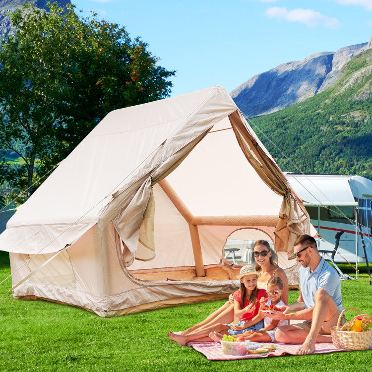Inflatable Tent With Pump,Glamping Tents For 4 6 Person, Easy Setup 4 Season Waterproof Outdoor Tent,Waterproof Luxury Glamping Tent With 12 Mesh Window