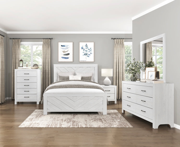 Contemporary White Finish Queen Size Panel Bed Wooden Bedroom Furniture 1Pc, Bed In A Box
