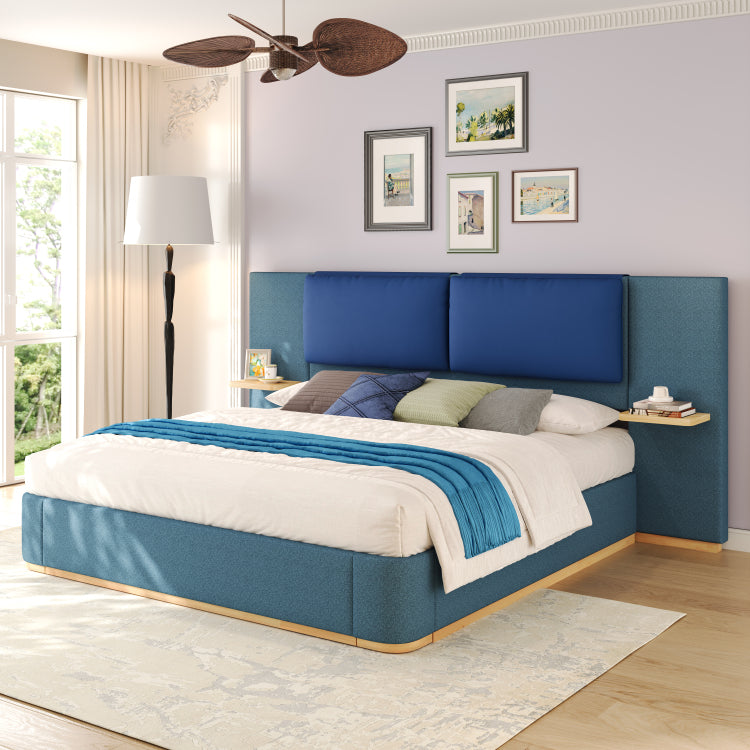Queen Size Upholstered Platform Bed With Panel, Platform Bed Frame With Anti Collision Soft Rounded Corners, Stable And Solid, No Box Spring Needed, Easy Assembly, Blue