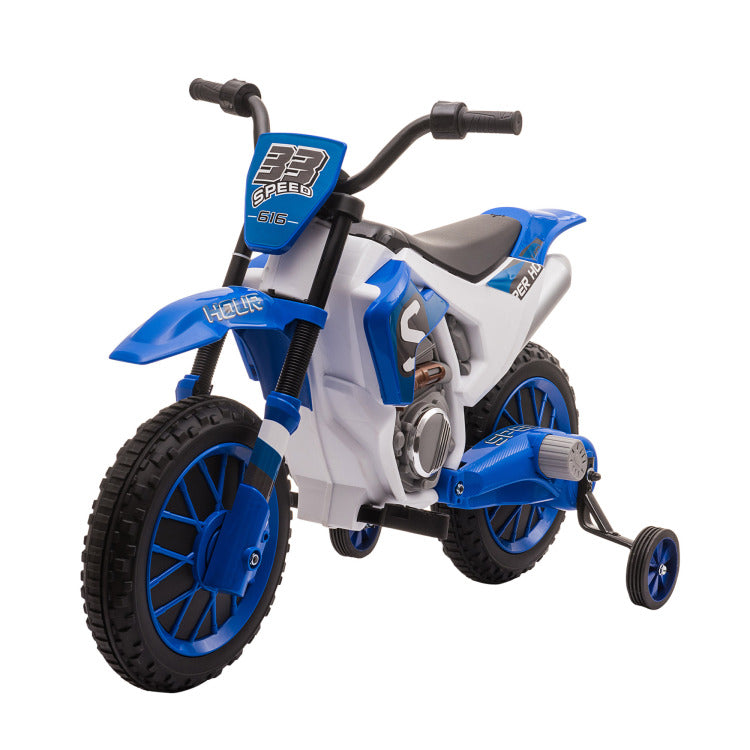 Aosom 12V Kids Motorcycle Dirt Bike Electric Battery Powered Ride On Toy Off Road Street Bike With Charging Battery, Training Wheels Blue