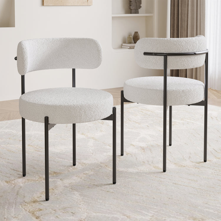Dining Chairs Set Of 4,Mid Century Modern Kitchen Chair Curved Backrest Round Upholstered Sherpa Dining Chairs With Metal Legs