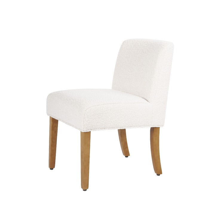 Kip Dining Chair With Honey Oak Wood Legs, Cream White Boucle Fabric