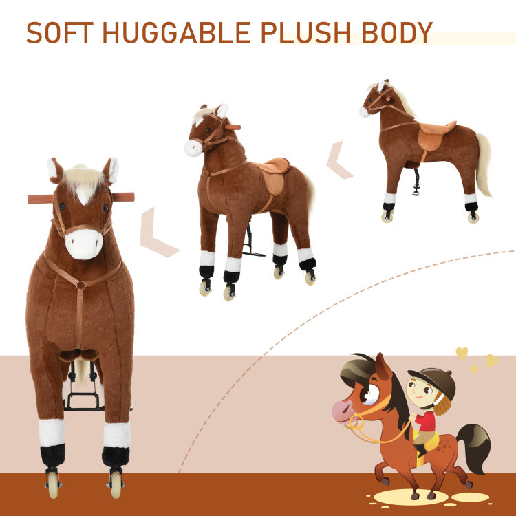 Qaba Kids Ride On Walking Horse With Easy Rolling Wheels, Soft Huggable Body, & A Large Size For Kids 5 16 Years