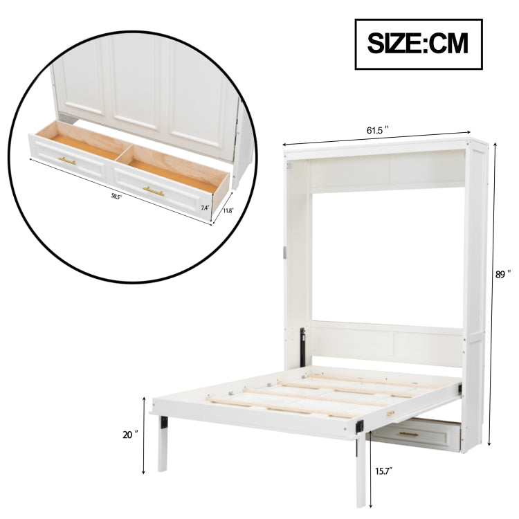 Full Size Murphy Bed With 2 Drawers, Beige