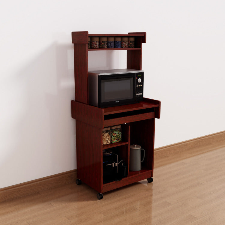 Microwave Cart Coffee Station Computer Cart On Locking Castors Hutch Gliding Shelf Mahogany Color
