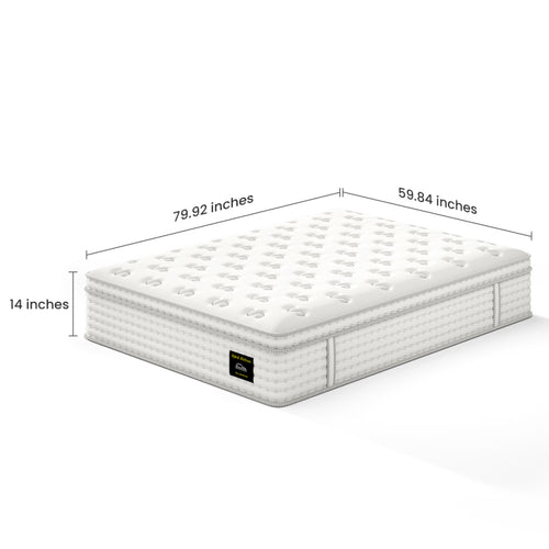 14'' Hybrid Mattress Queen, Memory Foam & Pocket Springs For Pressure Relief, Fiberglass Free Ergonomic Home White