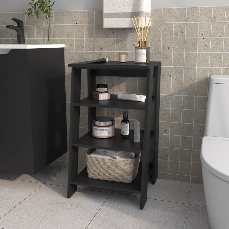Bathbi 30" High 4 Tier Ladder Shelf Organizer For Bathroom, Side Table, Living Room In Black