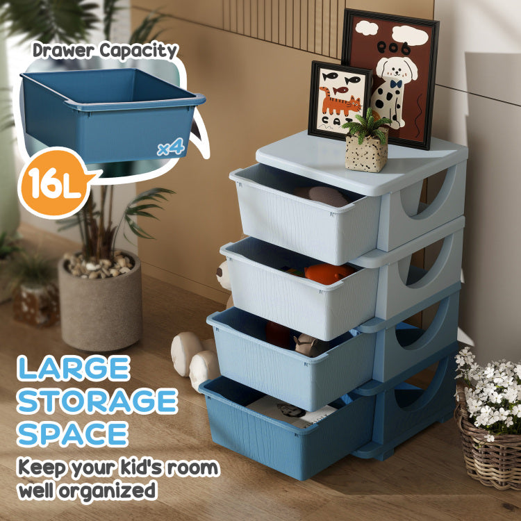 Qaba 4 Tier Kids Storage Unit, 4 Drawer Chest Toy Organizer Plastic Bins For Kids Bedroom Nursery Kindergarten Living Room For Boys Girls Toddlers, Blue