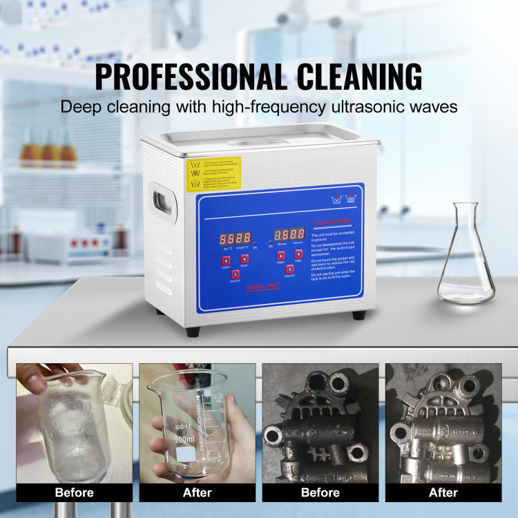 Ultrasonic Cleaner With Digital Timer & Heater, Professional Ultra Sonic Jewelry Cleaner, Stainless Steel Heated Cleaning Machine For Glasses Watch Rings Small Parts Circuit Board 3L