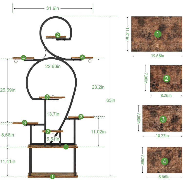 Plant Stand Indoor With Grow Light, 9 Tiered 63" Tall Indoor Plant Shelves For Multiple Plants, Large Metal Plant Shelf, Lighted Plant Stand For Indoor, Balcony, Living Room