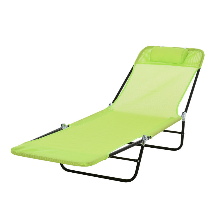 Outsunny Folding Chaise Lounge Chair, Pool Sun Tanning Chair, Outdoor Lounge Chair With Reclining Back, Mesh Seat, Headrest For Beach, Yard, Patio, Green