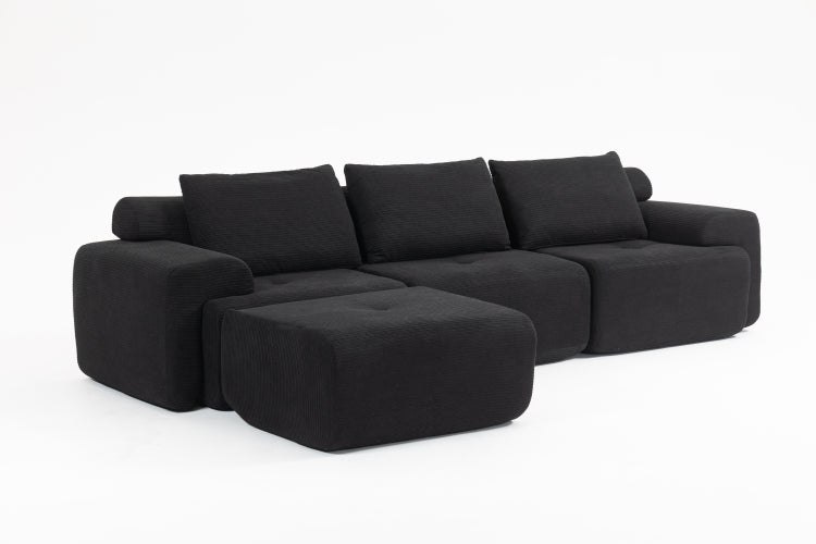 L Shaped Sectional Couches For Living Room With Memory Foam & Steel Frame No Assembly Convertible Sofa Bed, Corduroy Fabric Compression Sofa, Modular Couch For Apartments,Bedrooms,Home Theate,Black