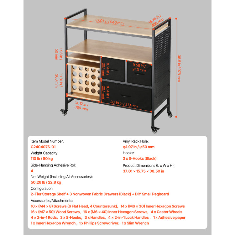 Rolling Craft Cart And Storage Table With 20 Vinyl Roll Holders 3 Drawers Black