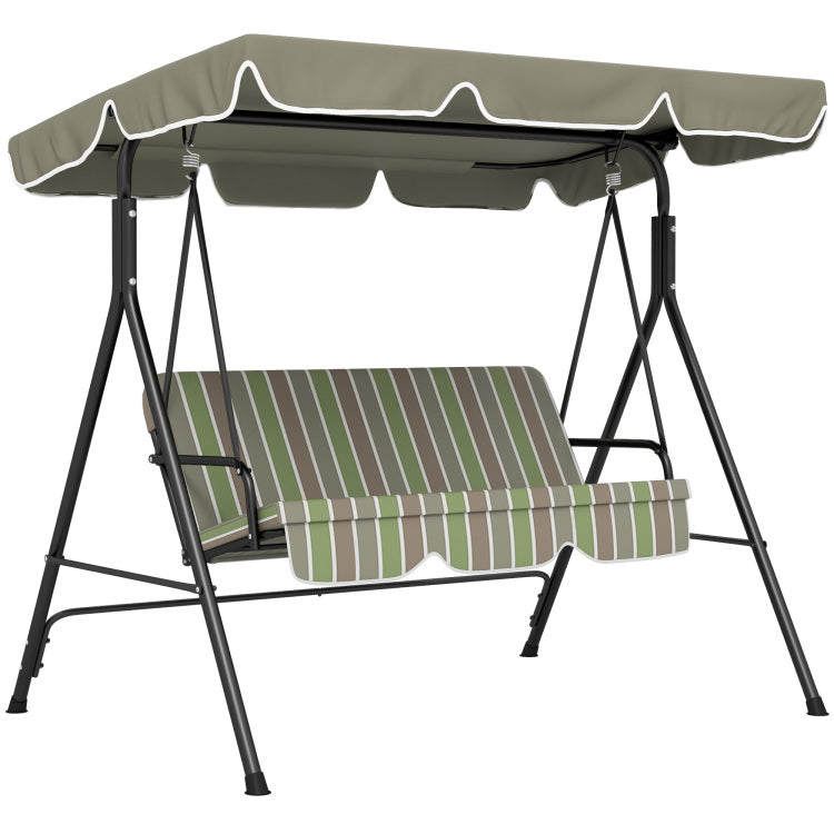 Outsunny 3 Seat Outdoor Patio Swing Chair With Removable Cushion, Steel Frame Stand And Adjustable Tilt Canopy For Patio, Garden, Poolside, Balcony, Backyard, Beige & Green